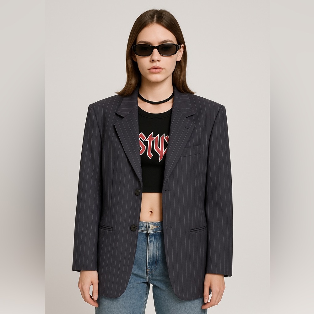 Vintage Guess Jeans  Navy Pinstripe Blazer Jacket L 90s Y2 K Unisex